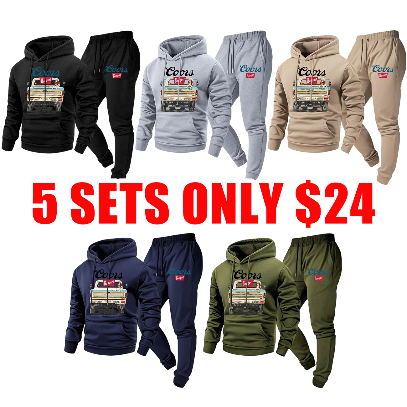 Men’s Retro Print Hoodie & Sweatpants Set – Cozy Casual Tracksuit