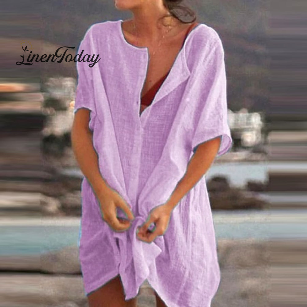 Ladies Simple Lazy Style Cotton Linen Shirt