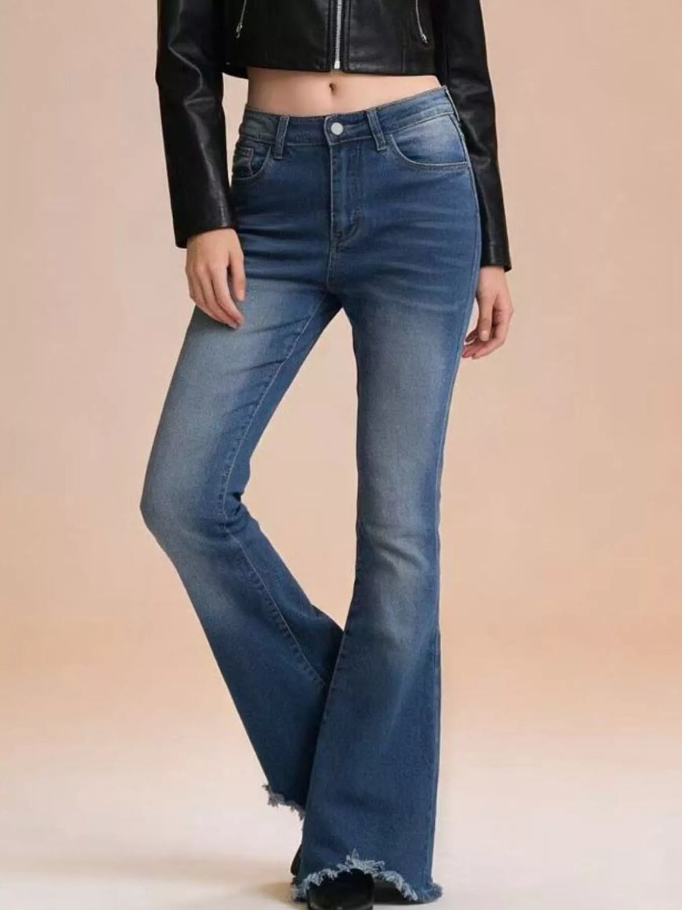 Raw Hem High-Waisted Flare Jeans