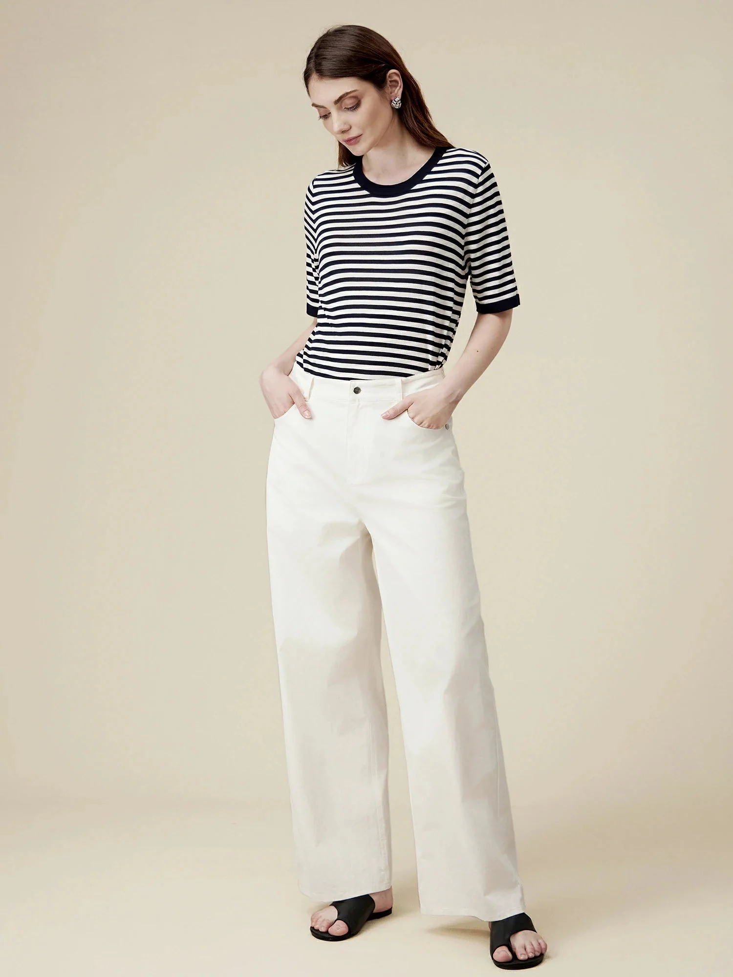 100% Lyocell Pinstripe Casual T-Shirt