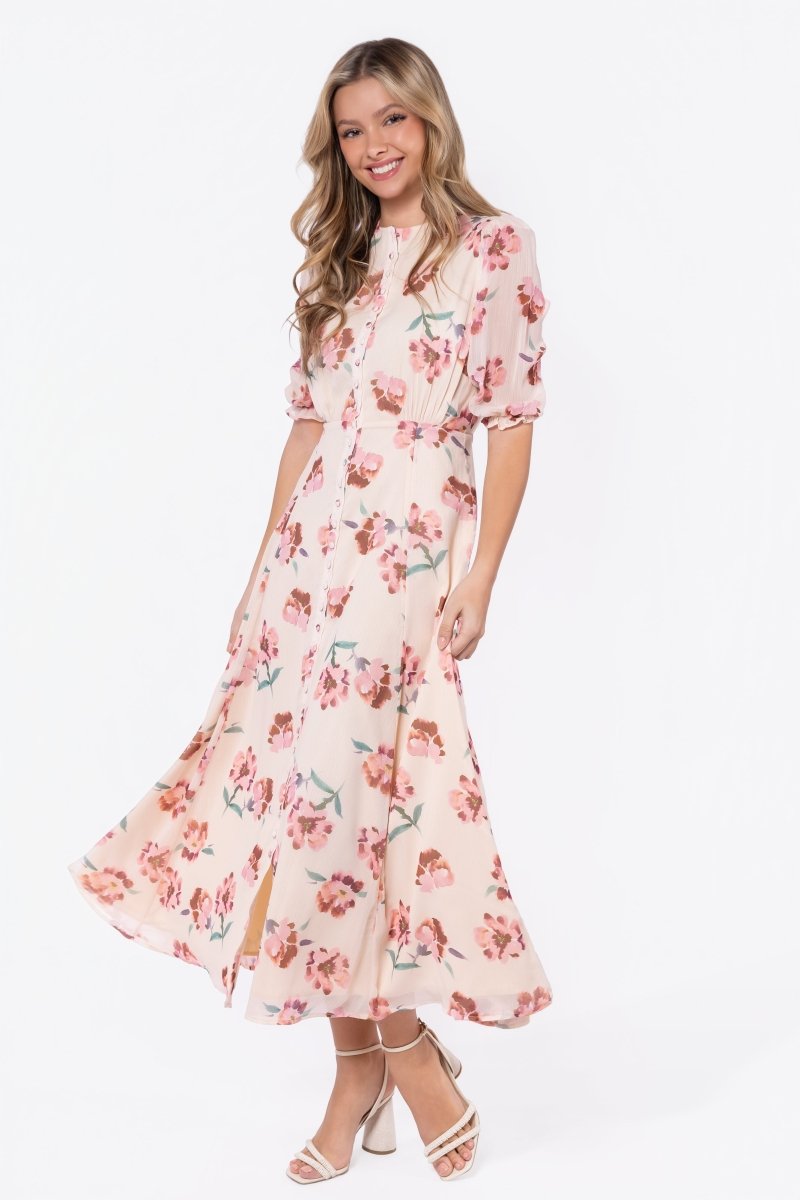 Lana Dress (Beige/Pink)