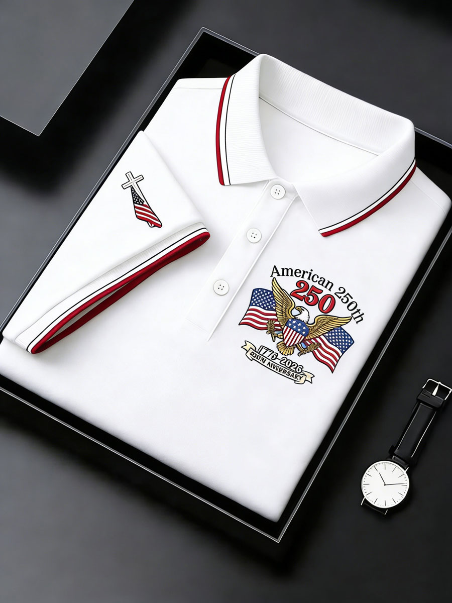 Men'S American 250Th Print Commemorative Polo Shirt
