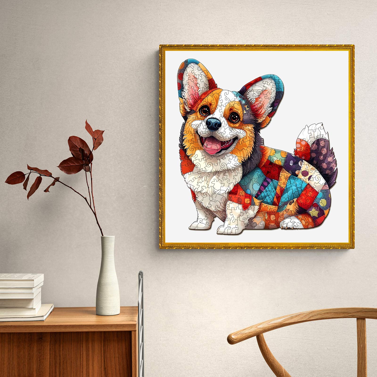 Patchwork Corgi Wooden Jigsaw Puzzle