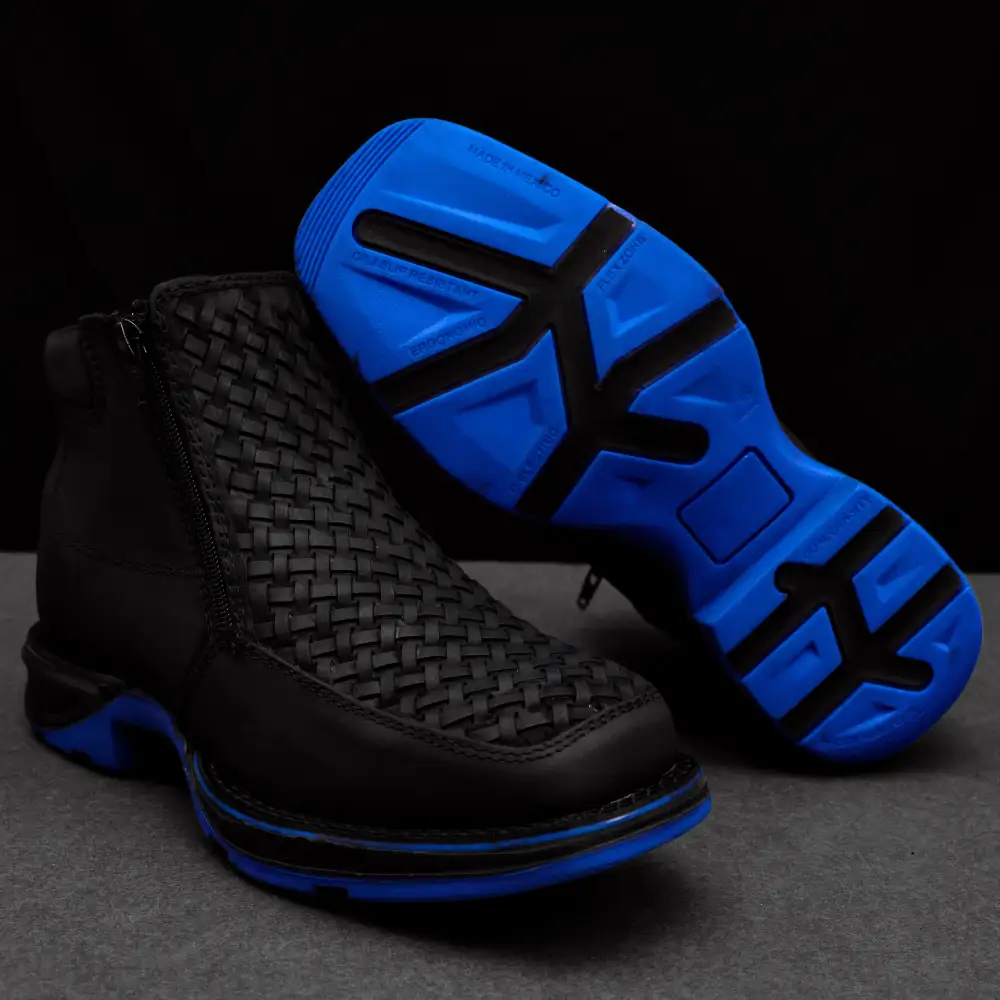 Black Basketweave Leather Botin With 3D Lightweight Soles - Square Toe