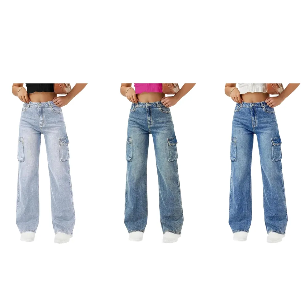 Women High Waisted Cargo Jean