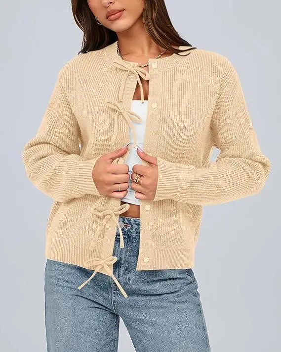 Open Front Long Sleeve Button Cardigan Sweaters for Women