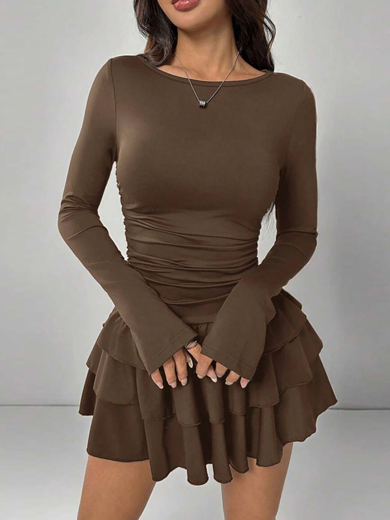 Ruffle Hem Long Sleeve Mini Dress