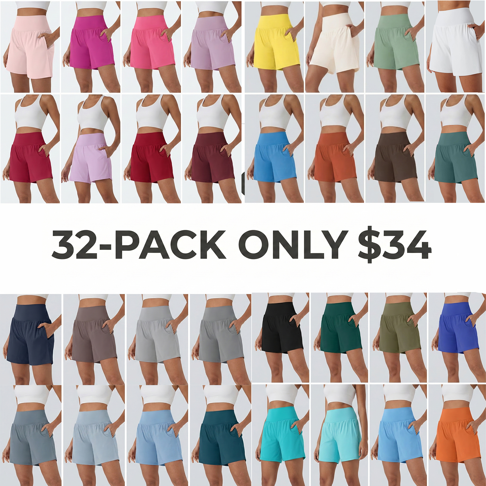 Women's 2-Piece Super High Waisted Back Pocket & Side Hidden Pocket 2-in-1 Yoga Shorts Set