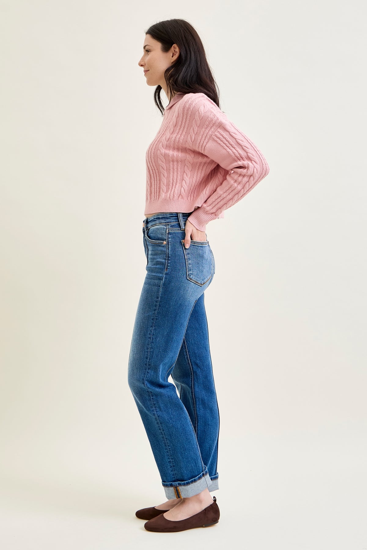 Sally High Rise Front Seam Detail & Cuffed Straight Fit Jeans