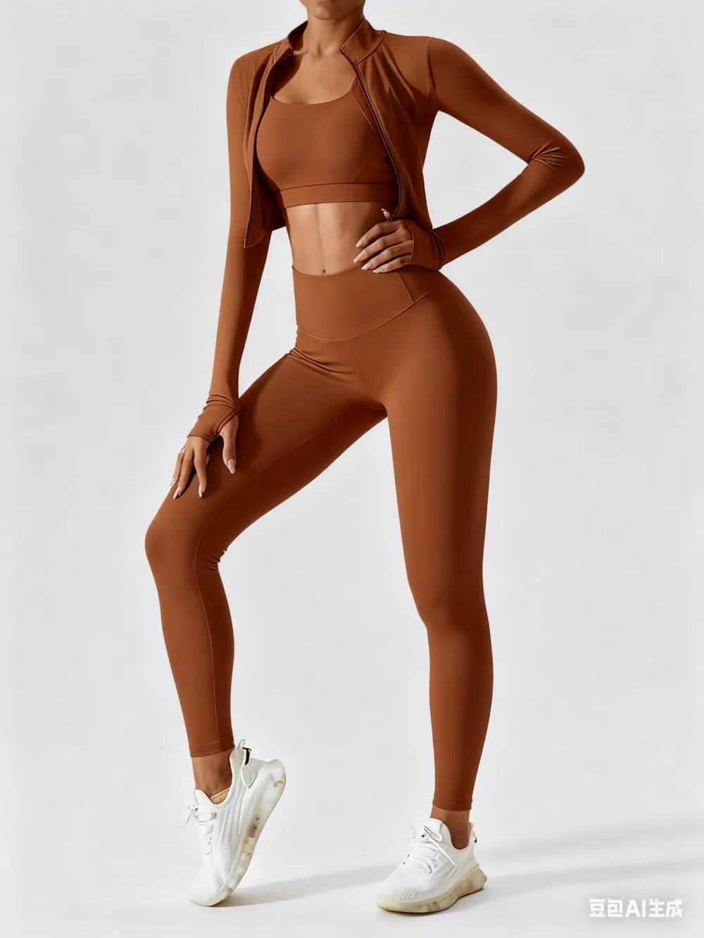 Women's Solid Criss Top & High Waist Leggings & Jacket Set