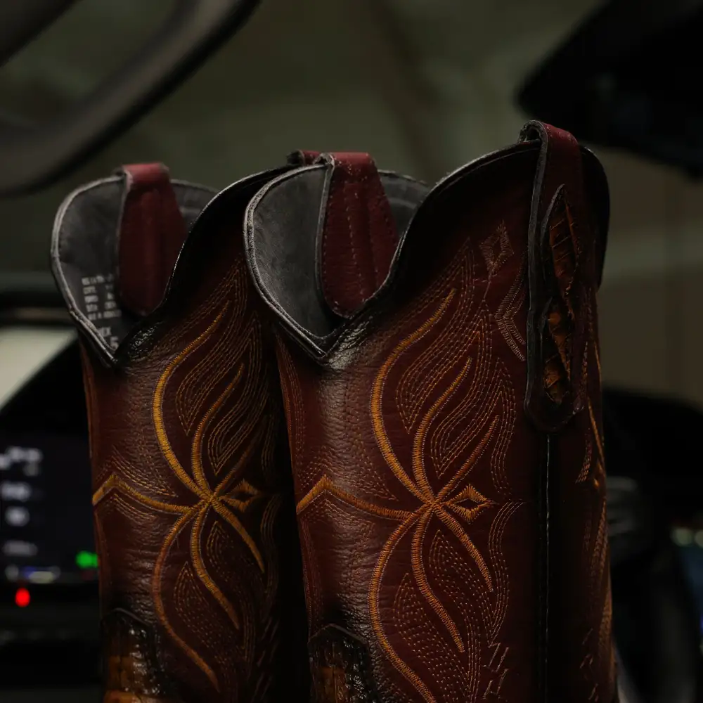 Honey Caiman Tail Leather Boots - Square Toe