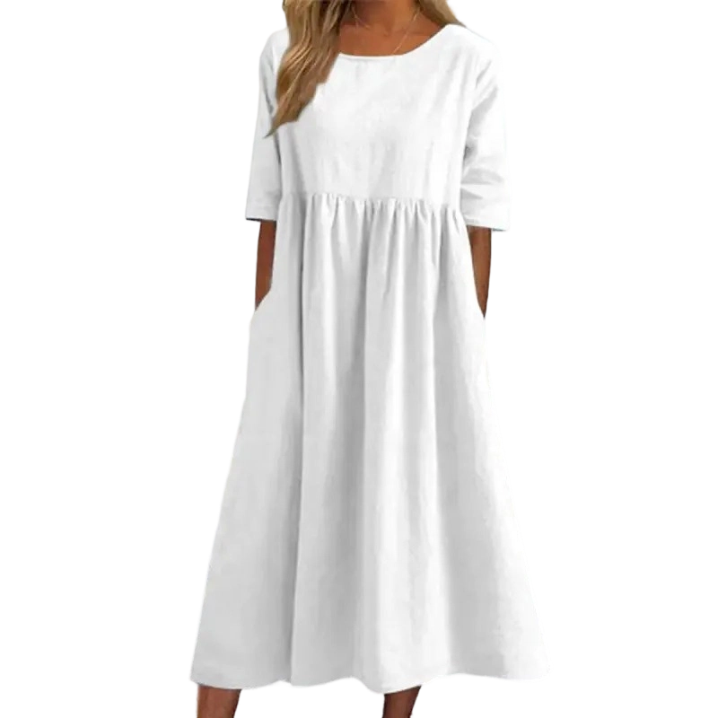 Breezy Cotton-Linen Pocket Dress for Women