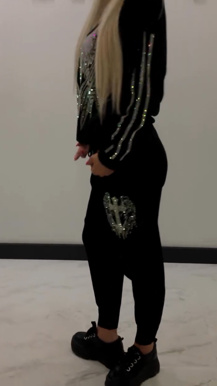 Womens Round Neck Hot Stamping Print Casual Set