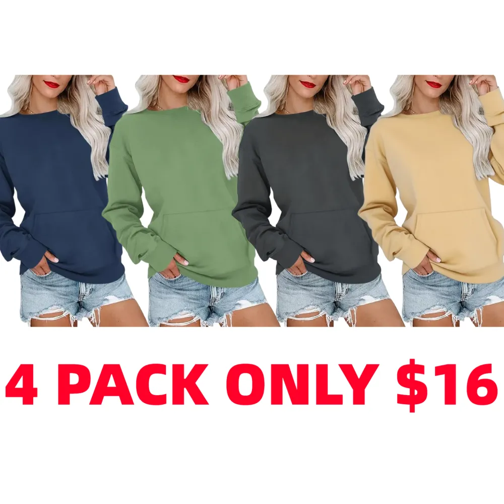 Womens Casual Long Sleeve Hoodless Crewneck Hoodie