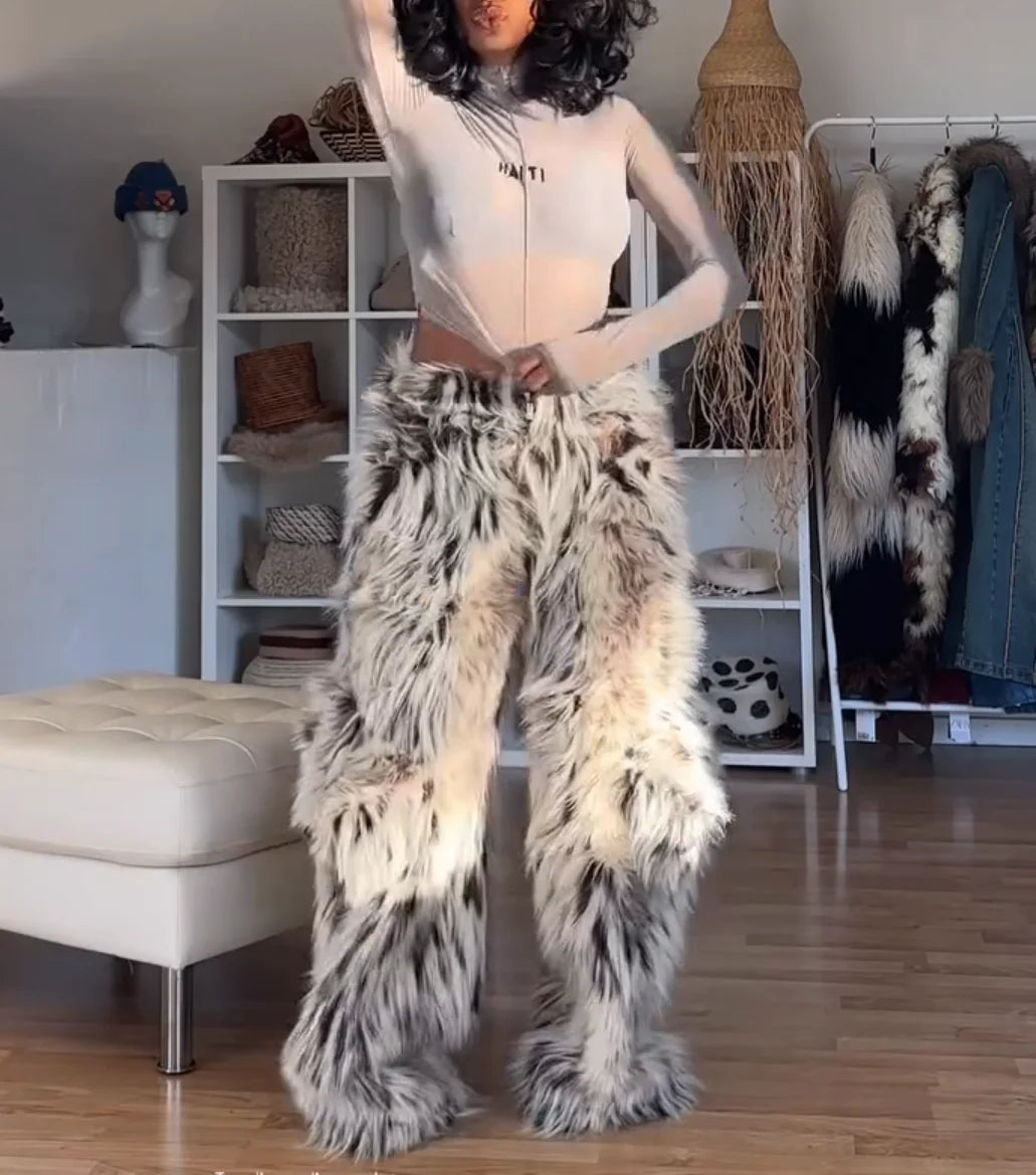 Thick Faux Fur Wide Leg Pants