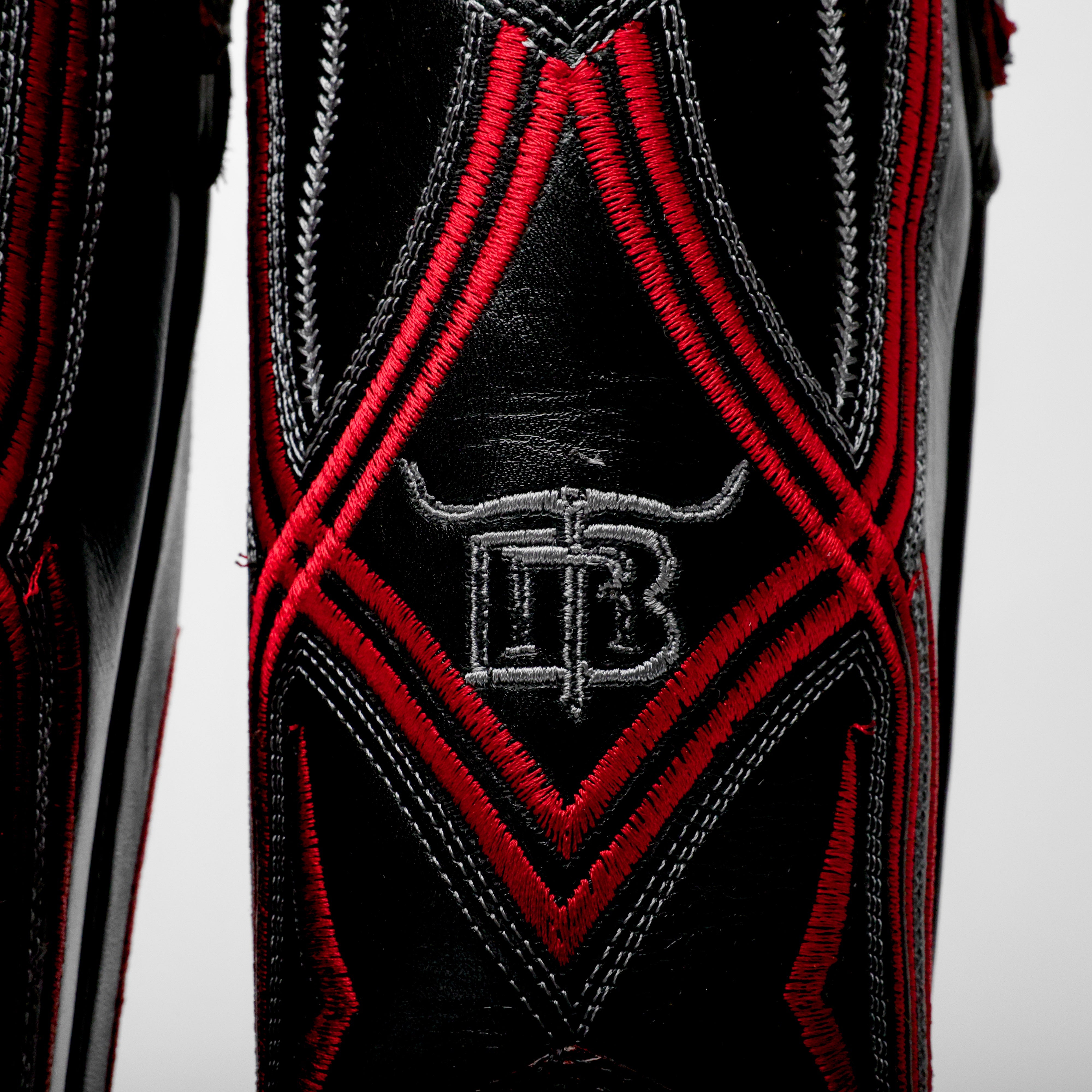 Black/Red Jumbo Python Leather Boots - Square Toe