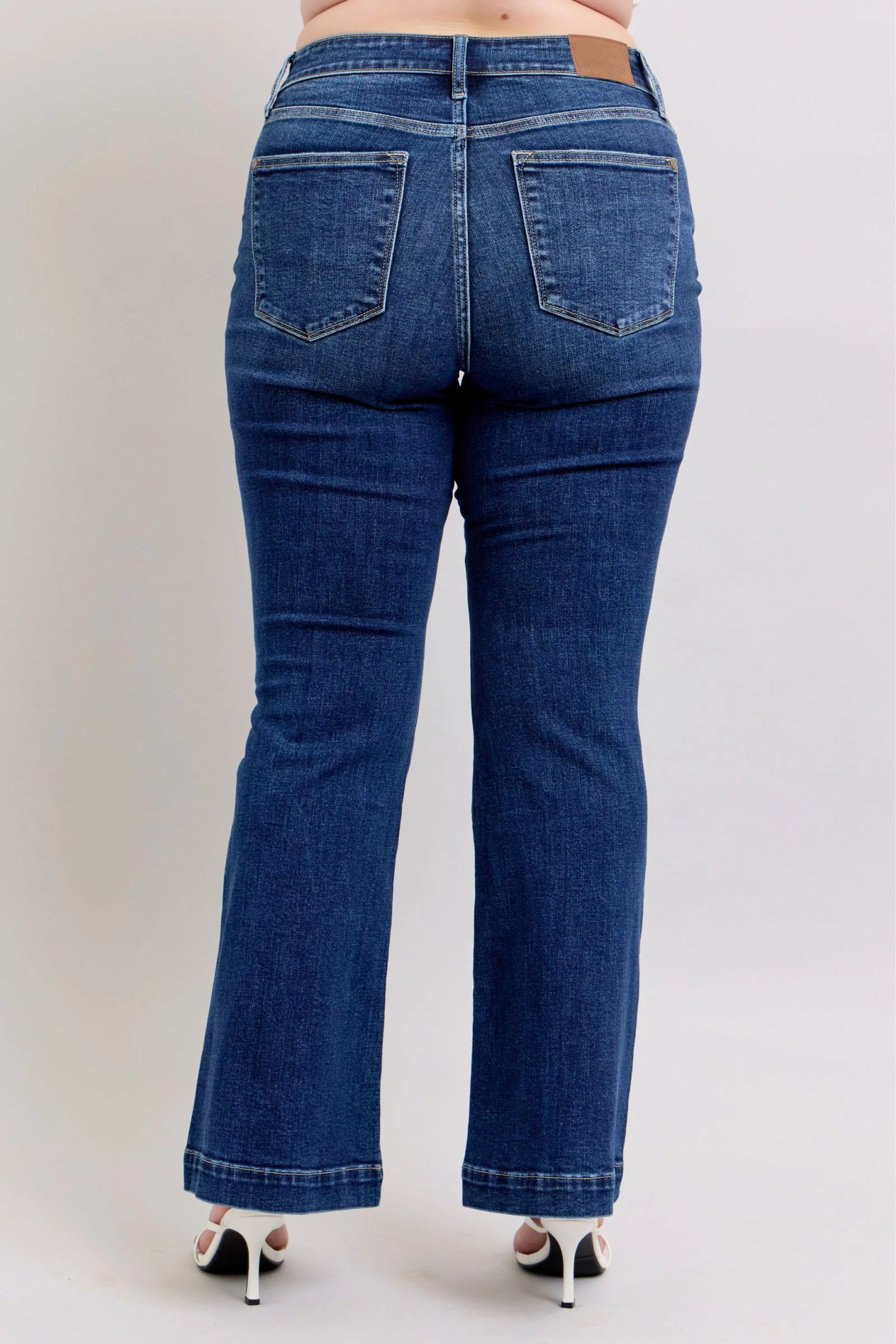 Blue Full Size High Rise Flare Jeans with Pockets Plus Size