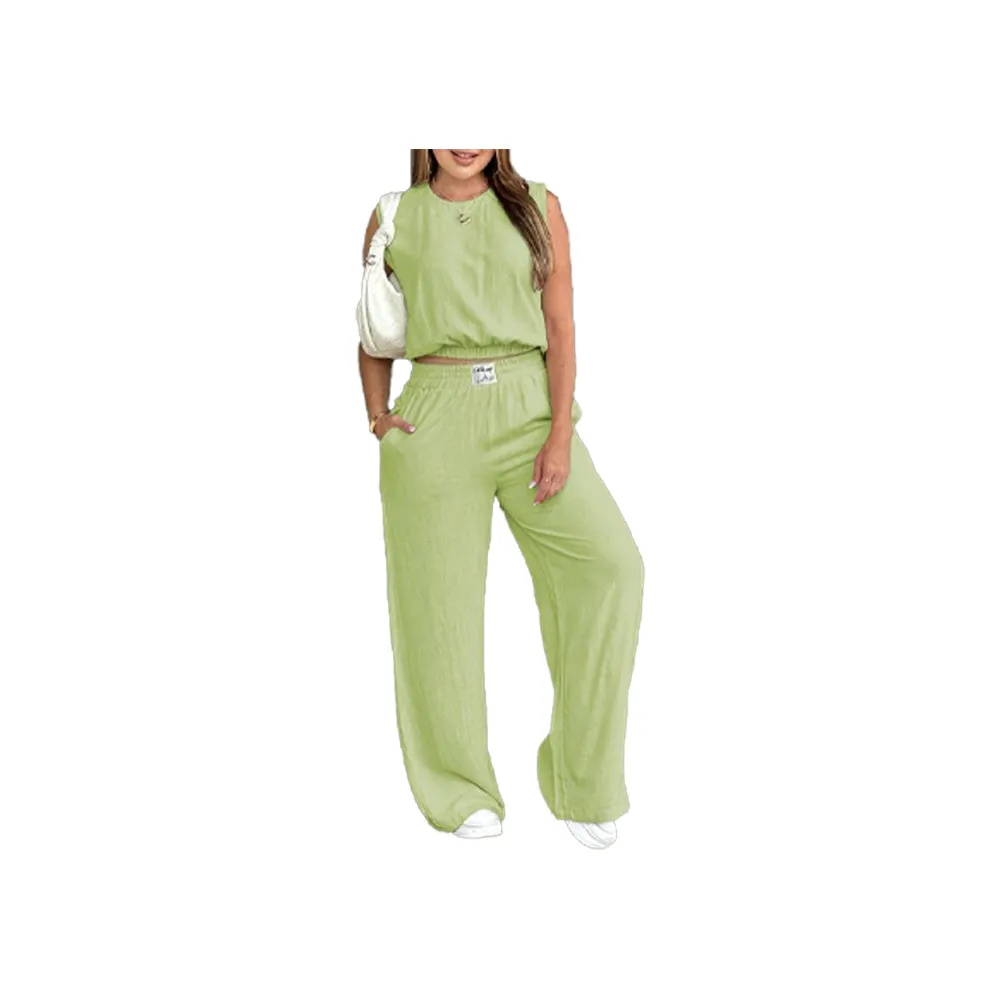 Women's Solid Color Tank Top & Wide Leg Pants Set (Just $3 Each!)