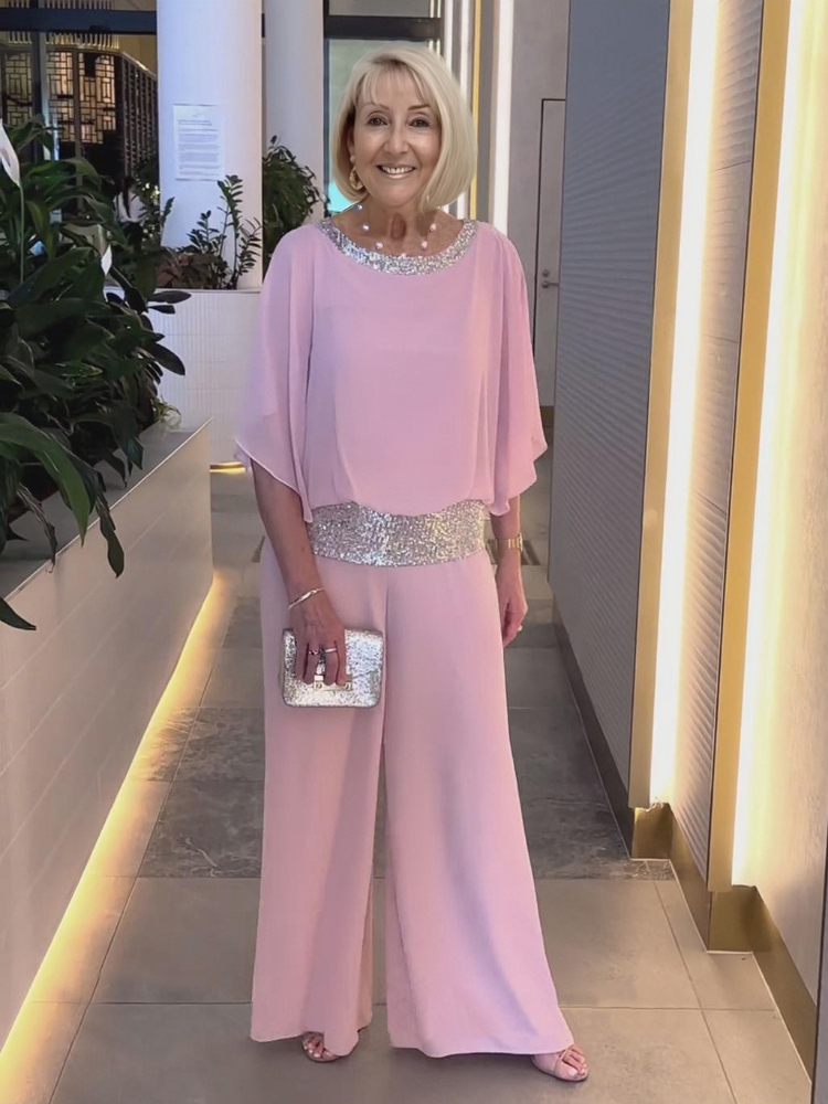 Plus Size Pink Sequin Spinning Tunic Suit 9c42