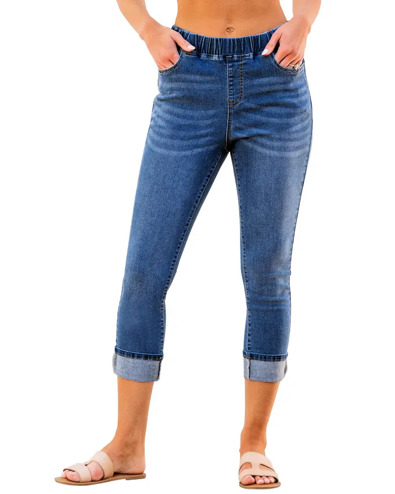 Women's Pull-On Jeans — High-Waisted, Skinny Cropped Pants