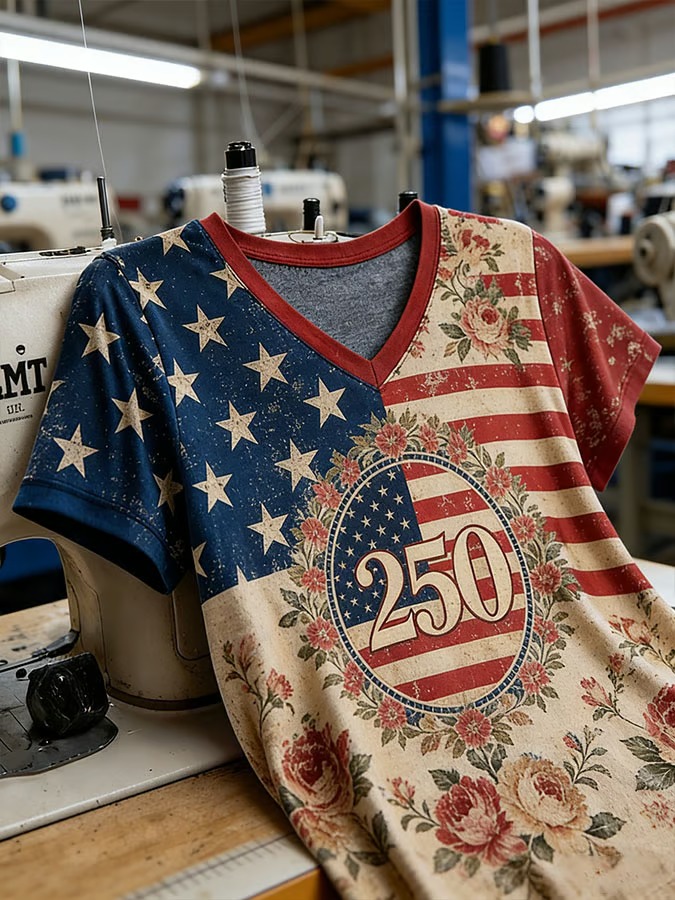 Women'S V-Neck American 250 Celebration Printed T-Shirt