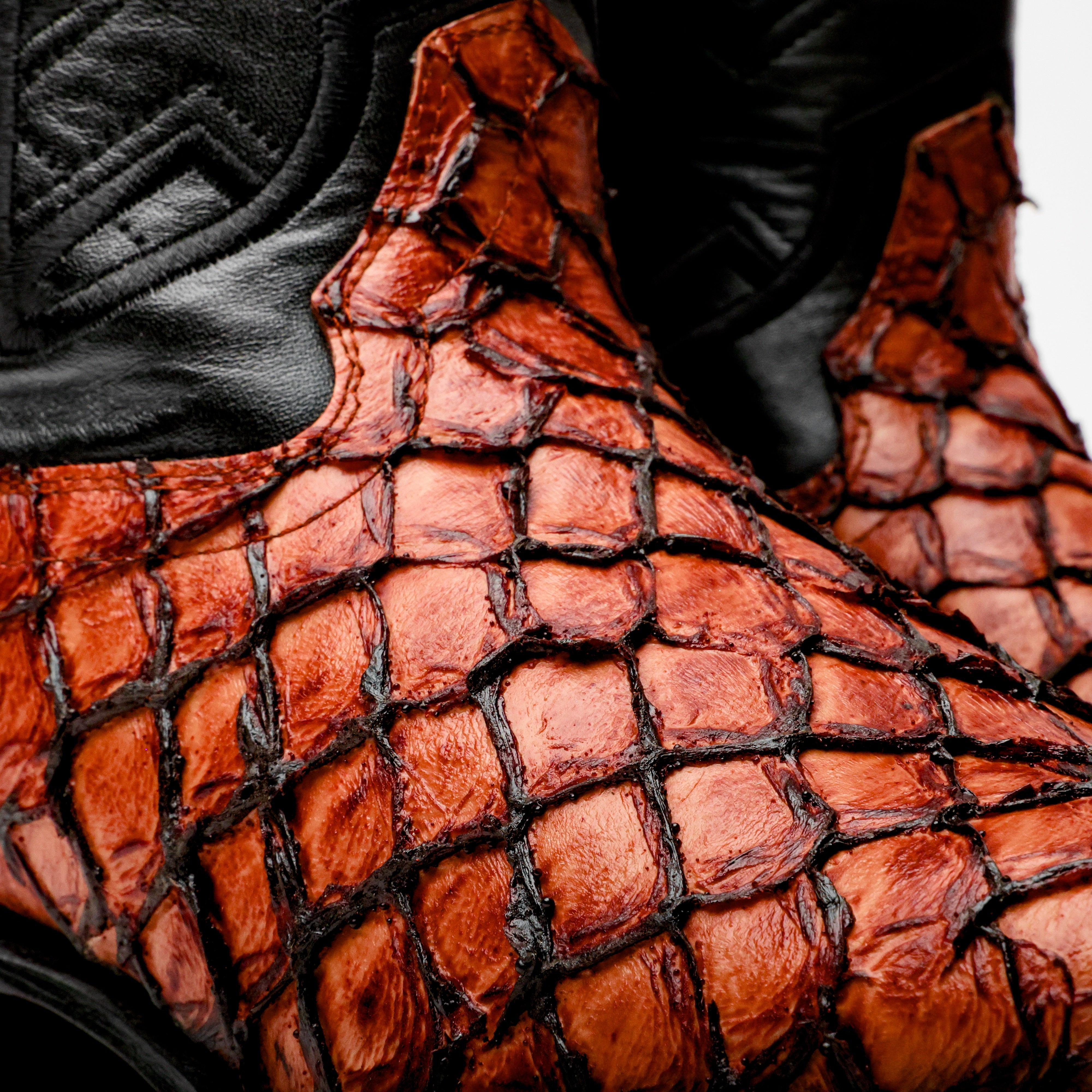 Cognac Mini Pirarucu Leather Boots - Square Toe