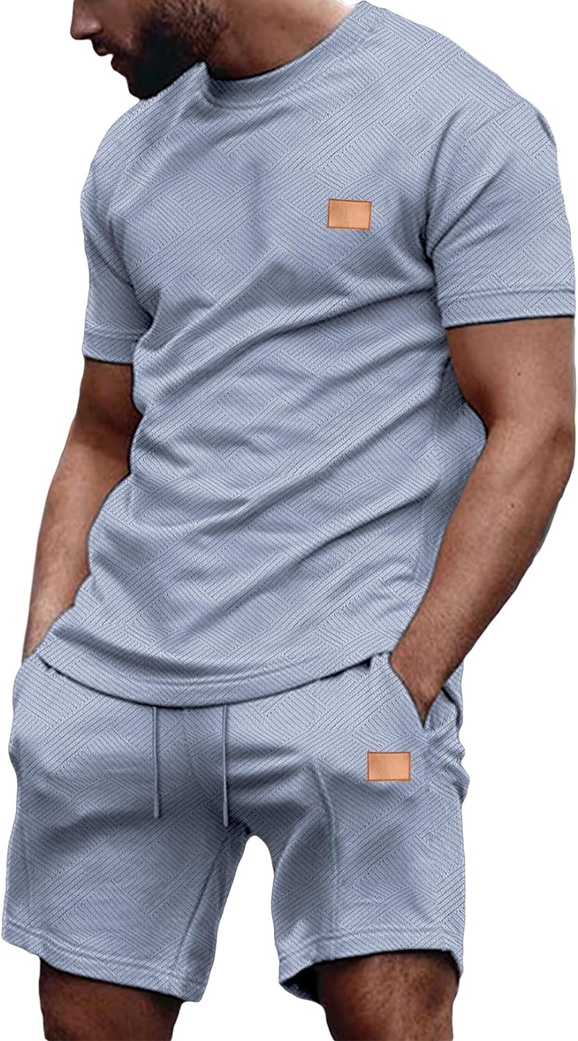 Men's Casual T-Shirts and Shorts Set Summer Jacquard Outfits Short Sleeve Polo Suit 2 Piece Shorts Sweatsuits