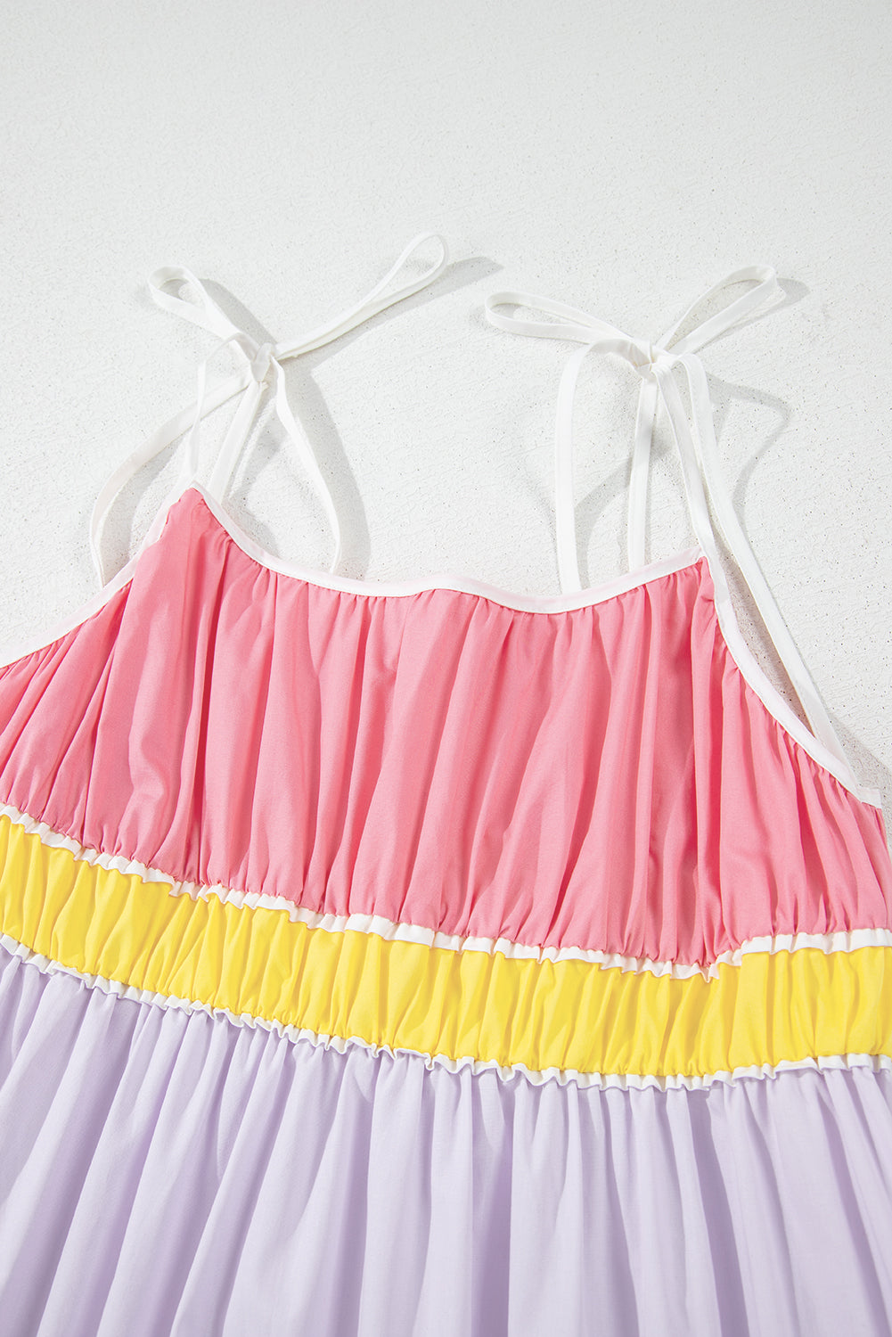 Multicolour Colorblock Self-Tie Straps High Waist Flowy Maxi Dress With Pockets