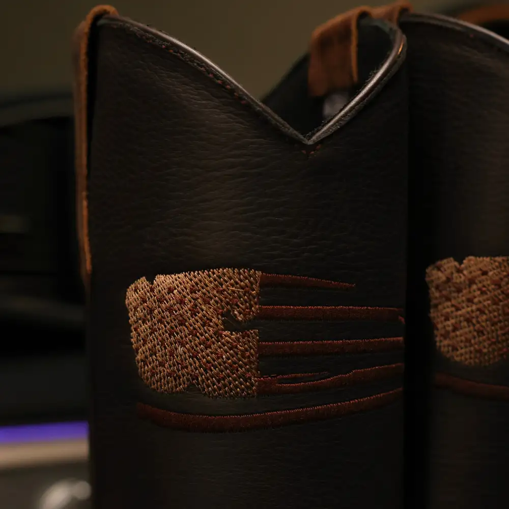 Distressed Brown “American Flag” Leather Work Boots - Square Toe