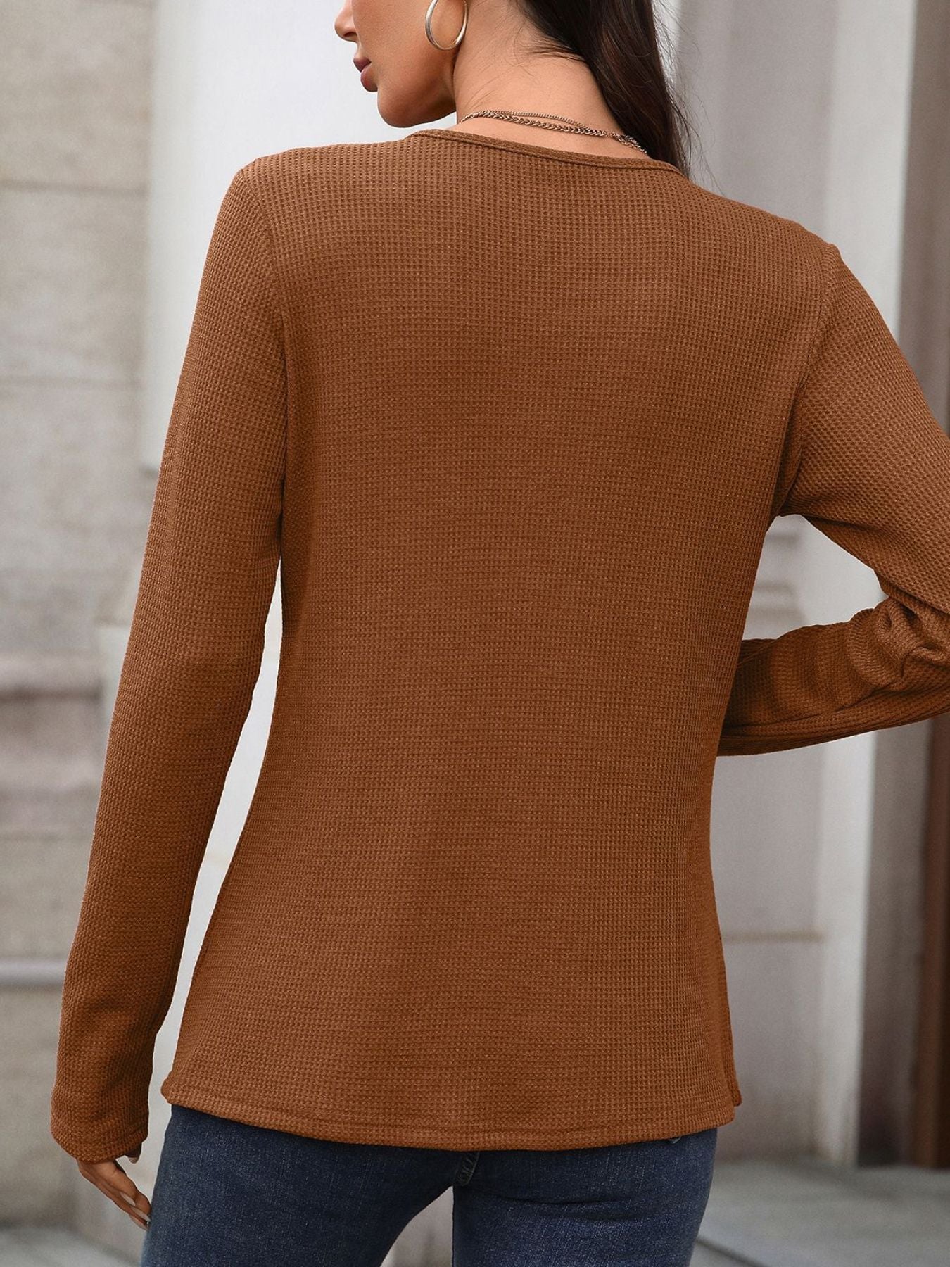 Waffle Knit Long Sleeve T-Shirt
