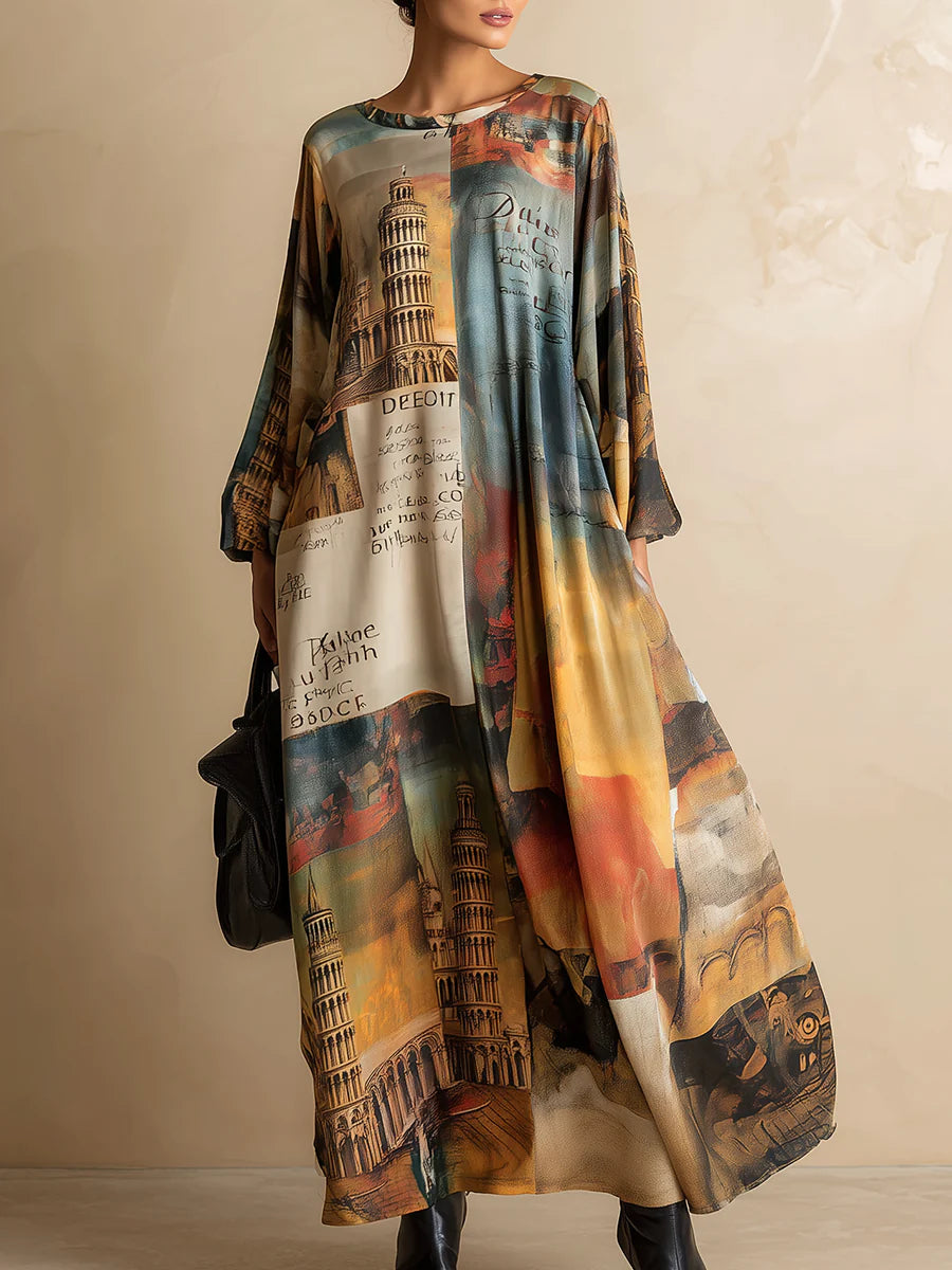 Loose and stylish urban-style printed maxi dress