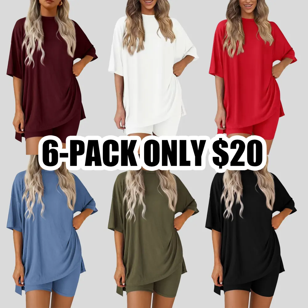 PrettyGarden Women's 2025 Summer 2-Piece Set – Oversized Shirt & Biker Shorts Lounge Outfit, Travel Ready with Split Hem Detail