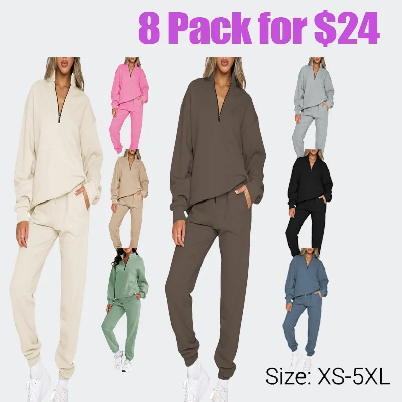 Women 2 Piece Outfits Sweatsuit Oversized Half Zip Pullover Long Sleeve Sweatshirt Jogger Pants Set with Pockets Outdoorfun