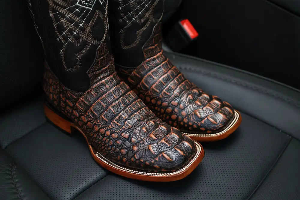 Men’s Copper Caiman Neck Leather Boots-Square Toe