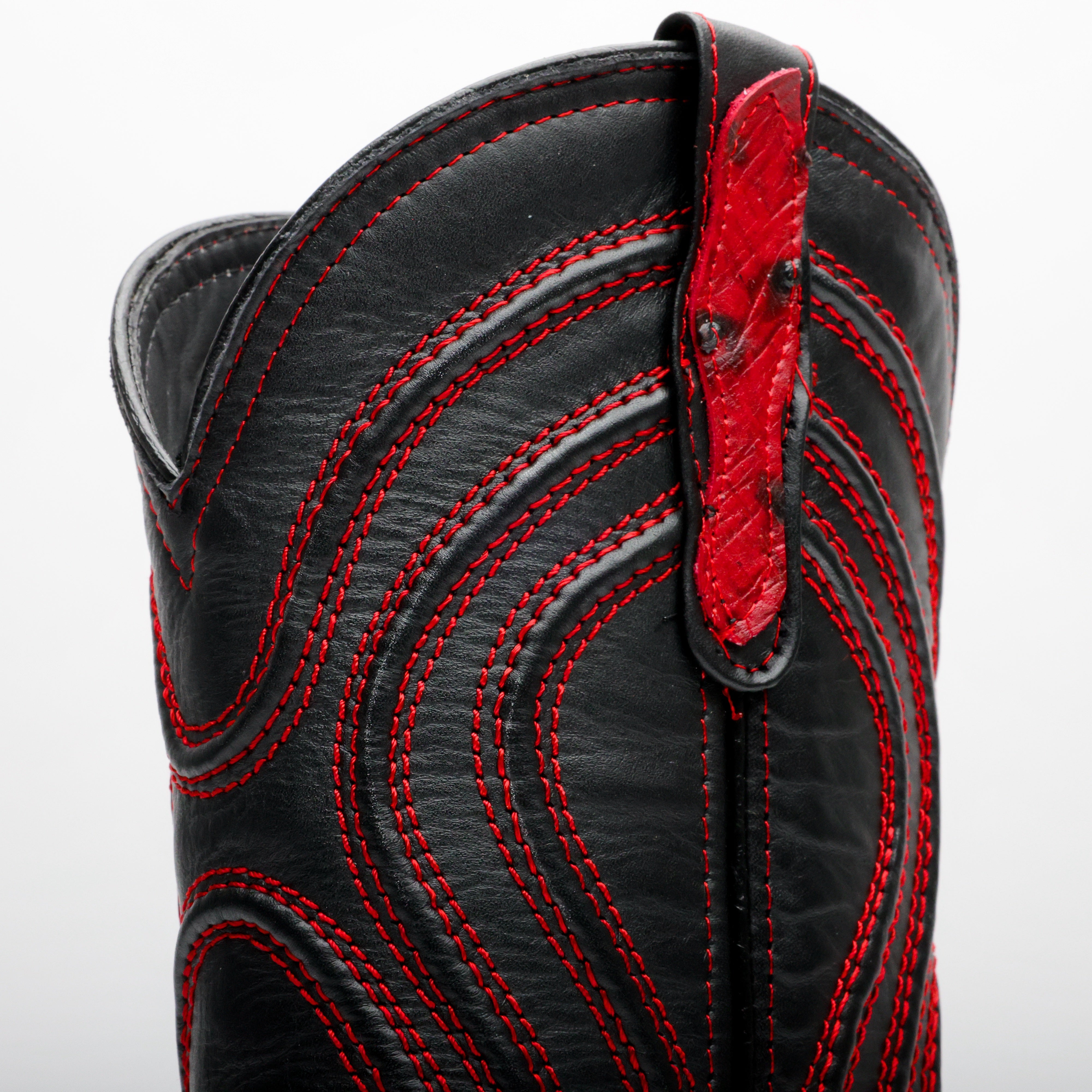 Black Cherry Ostrich Leather Boots - Square Toe