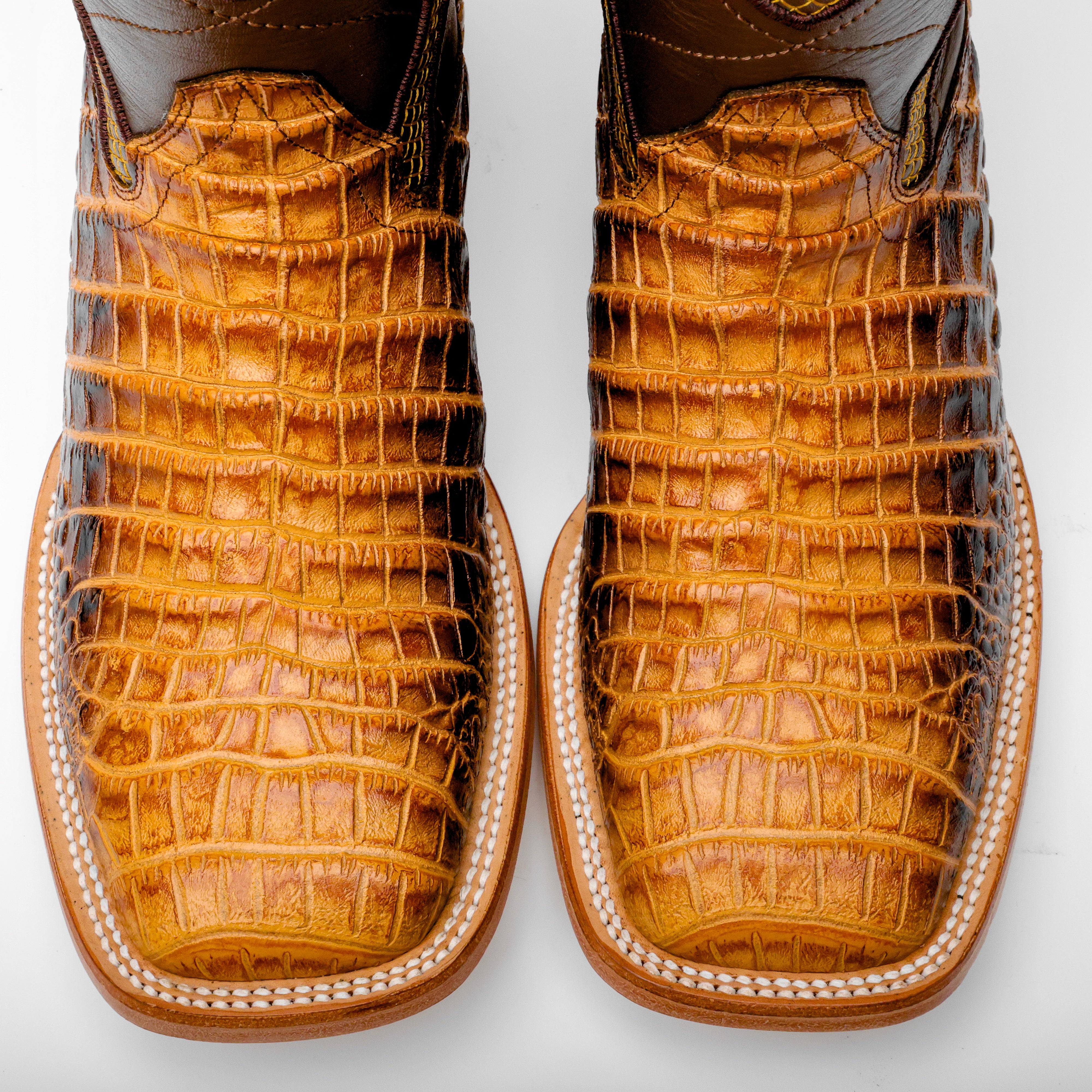 Two-Tone Caiman Belly Leather Boots - Square Toe