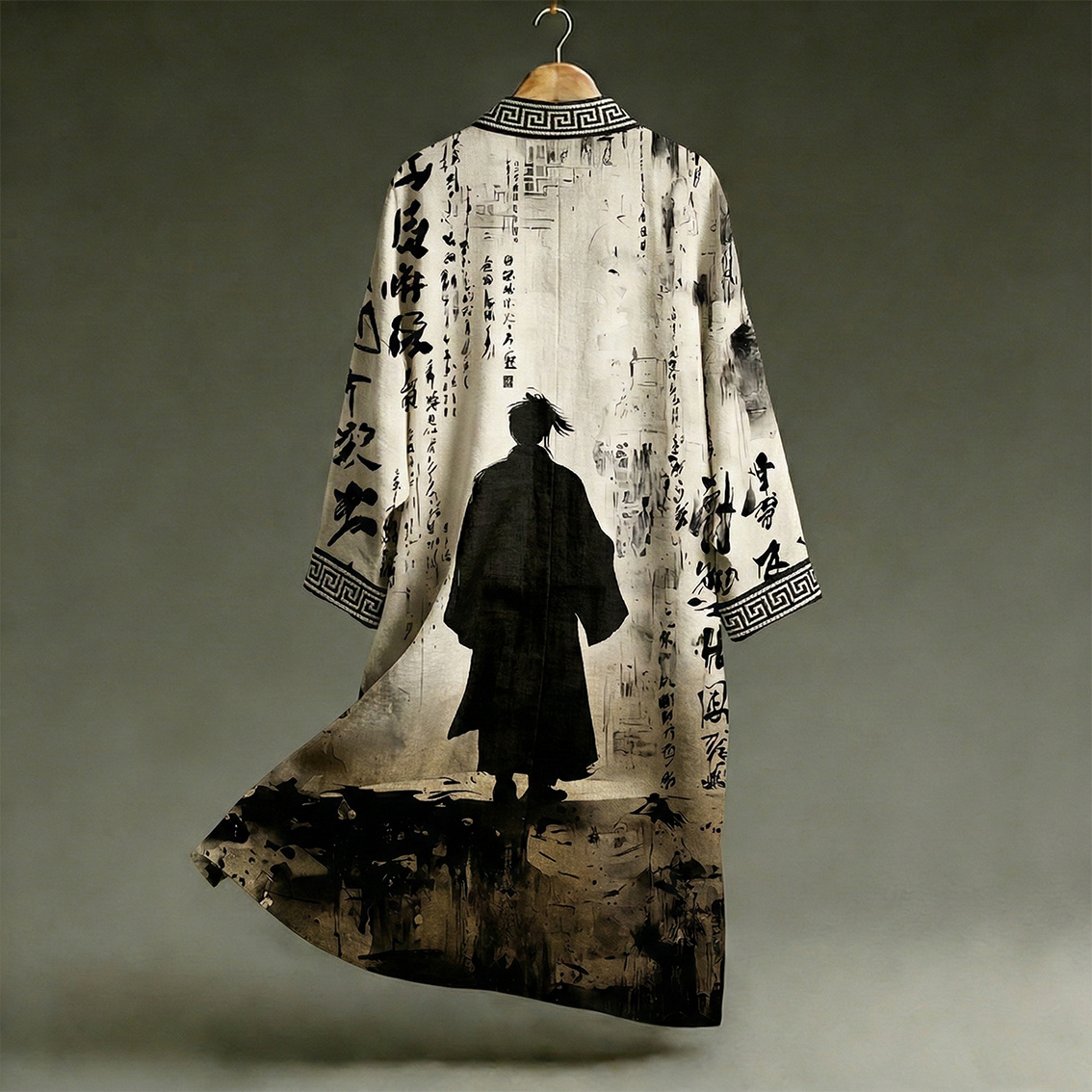 Japanese Style Calligraphy Art Pattern Casual Kimono