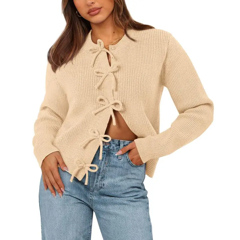 Open Front Long Sleeve Button Cardigan Sweaters for Women