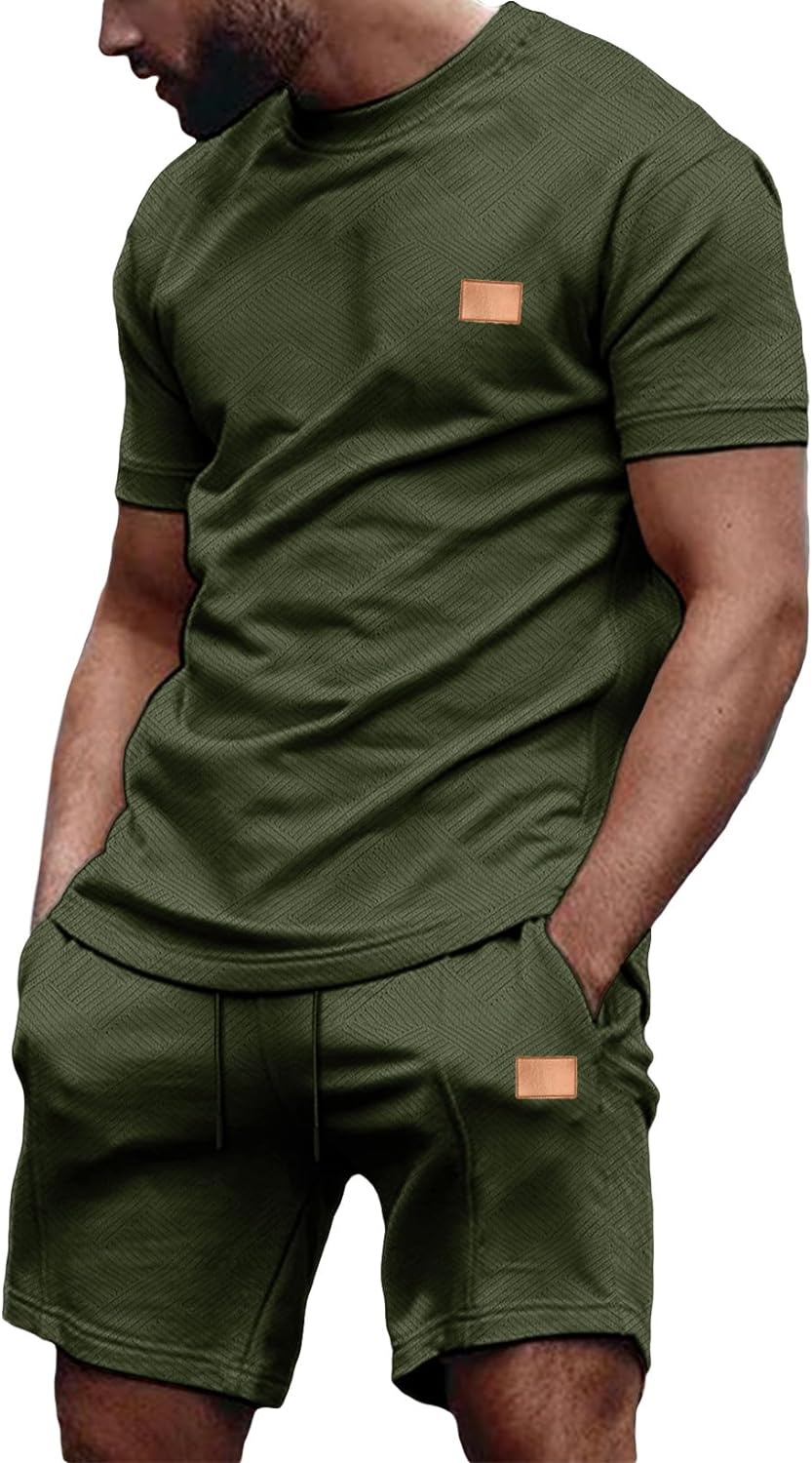 Men's Casual T-Shirts and Shorts Set Summer Jacquard Outfits Short Sleeve Polo Suit 2 Piece Shorts Sweatsuits