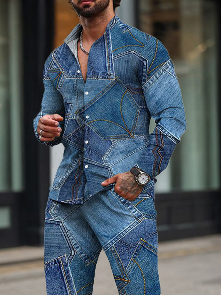 Modern Denim Print 2-Piece Set