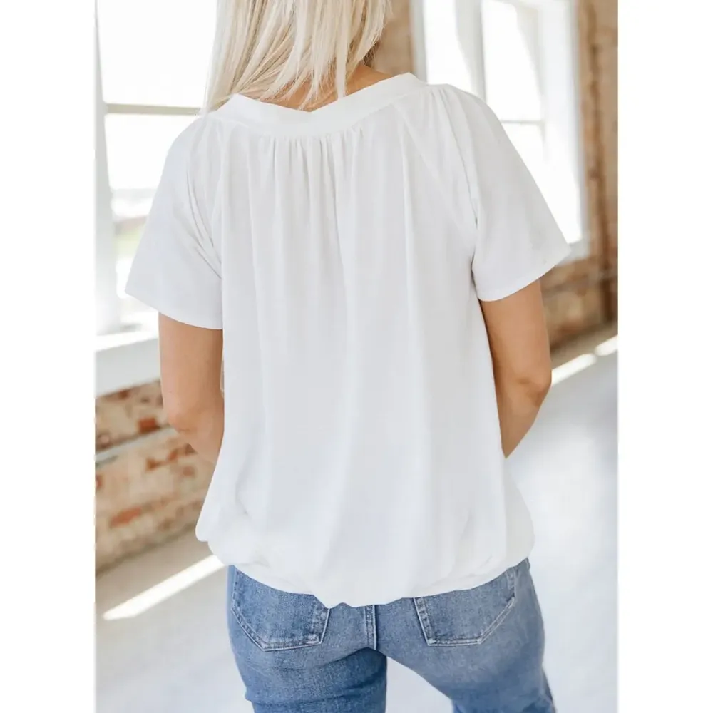 Women’s Loose Fit V-Neck Shirred Summer Top