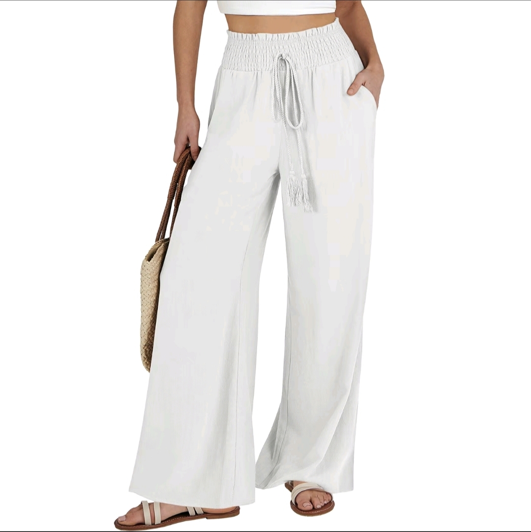 ANRABESS Women Linen Palazzo Pants SummerCasual Loose High Waist Wide Leg Long LoungePant Trousers with Pocket