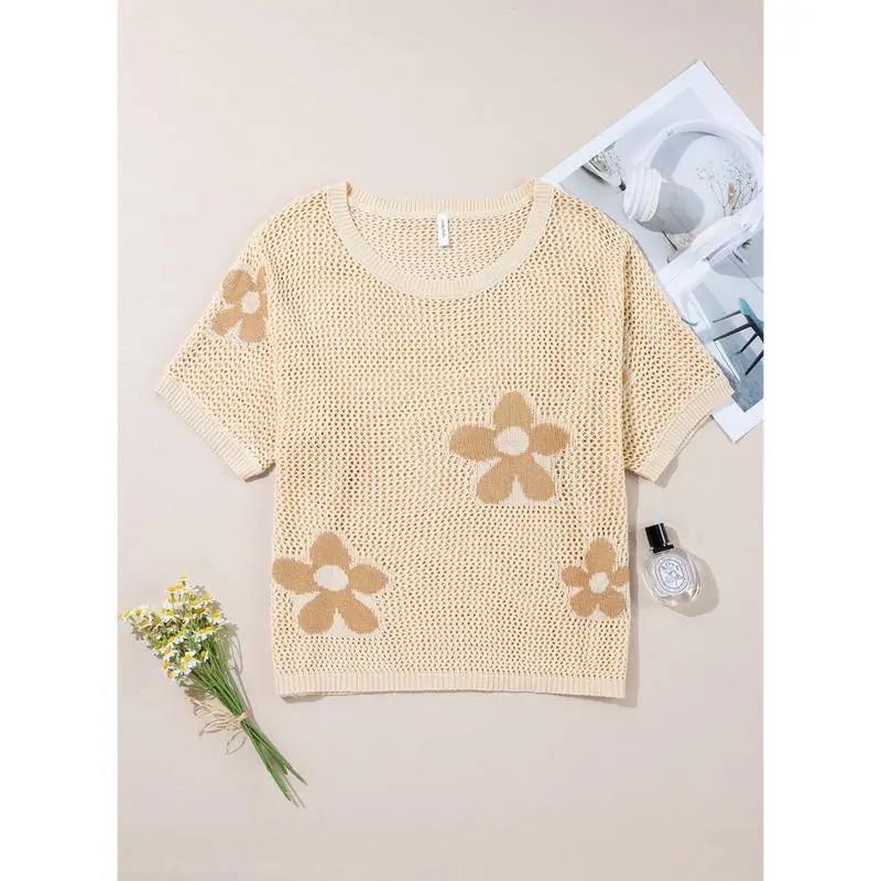 Women's Floral Pattern Crochet Short-sleeved Shirt(Just $3 Each!)