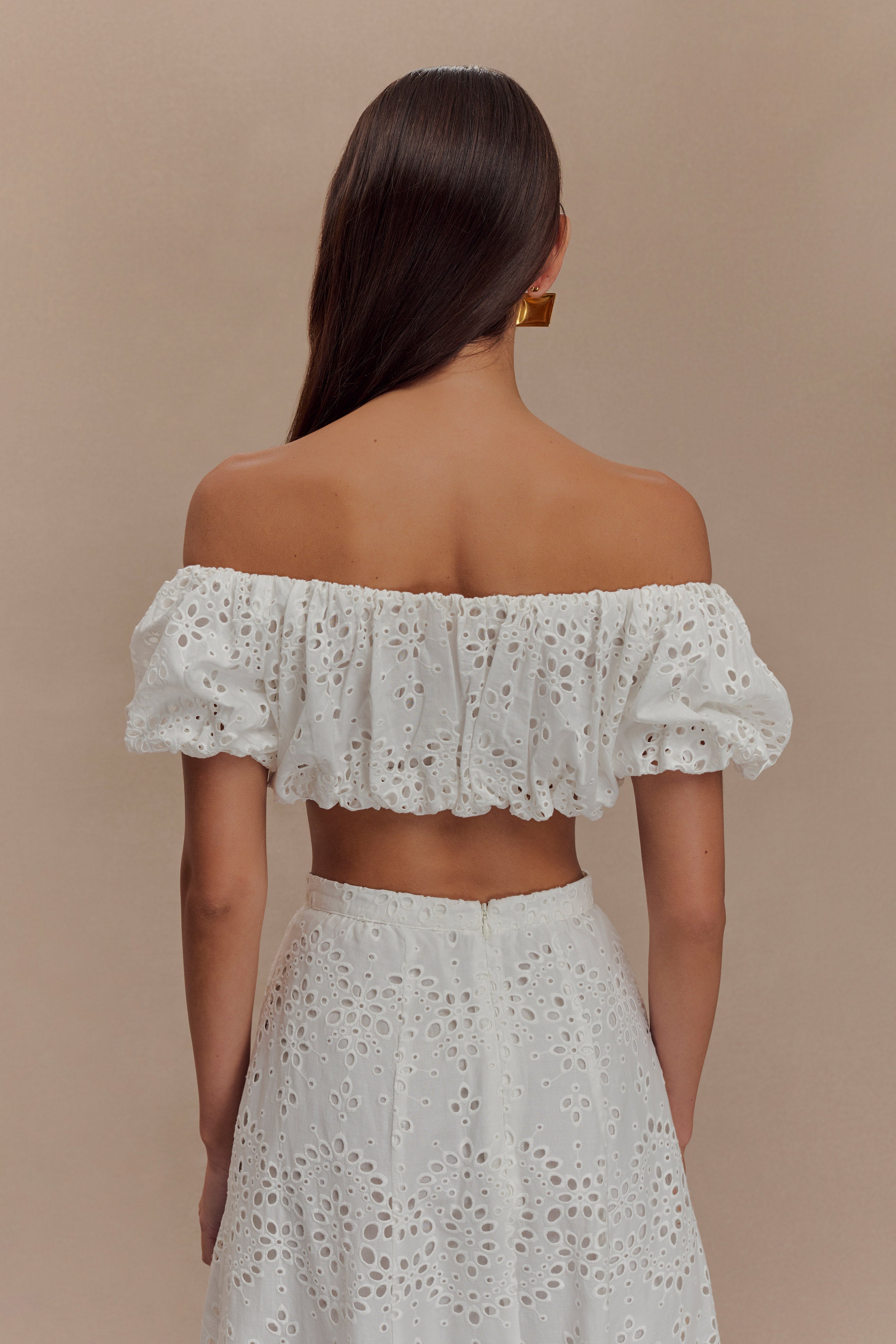 White Off Shoulder Broderie Top