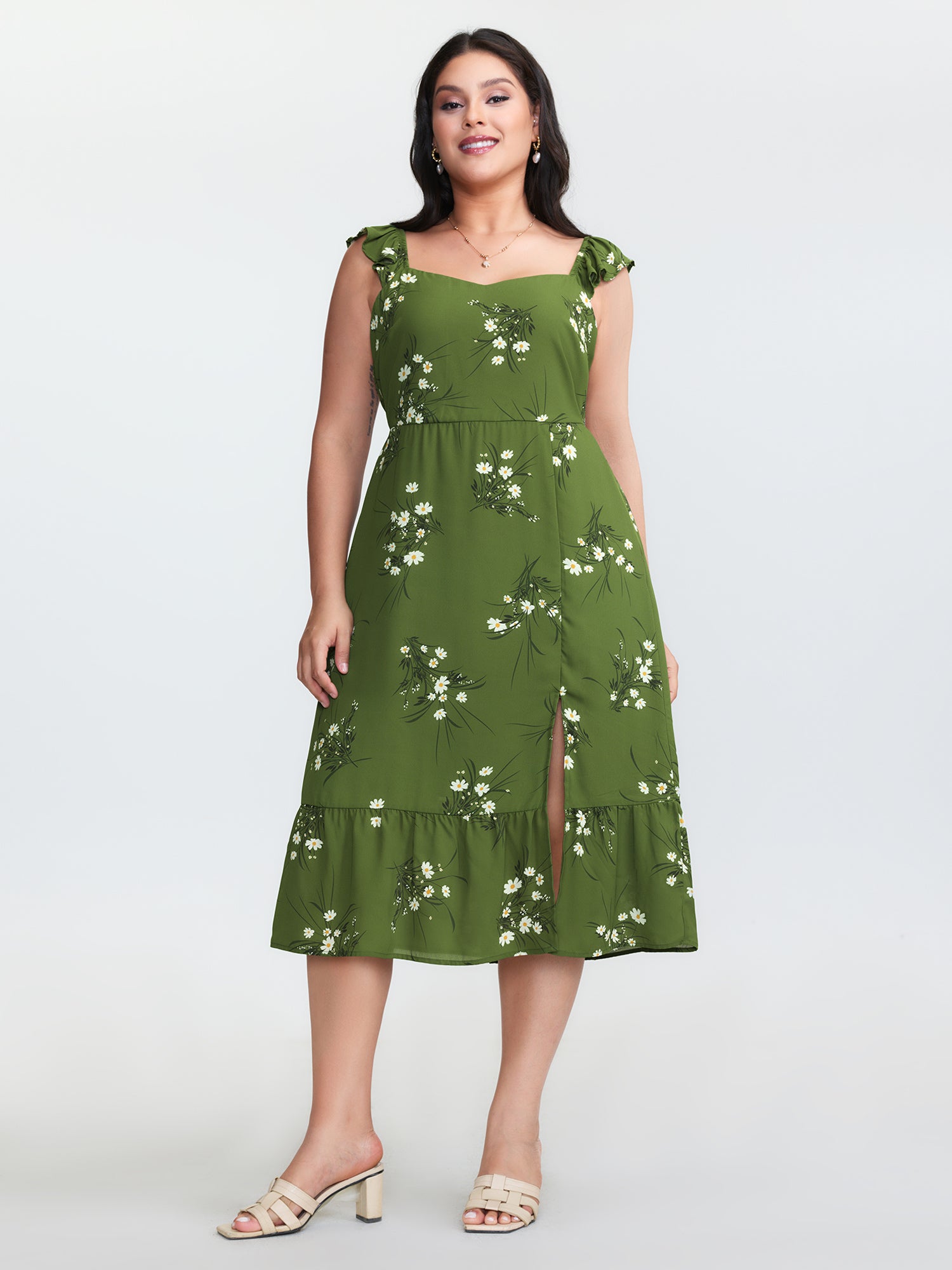 Floral Print Shirred Back Midi Dress