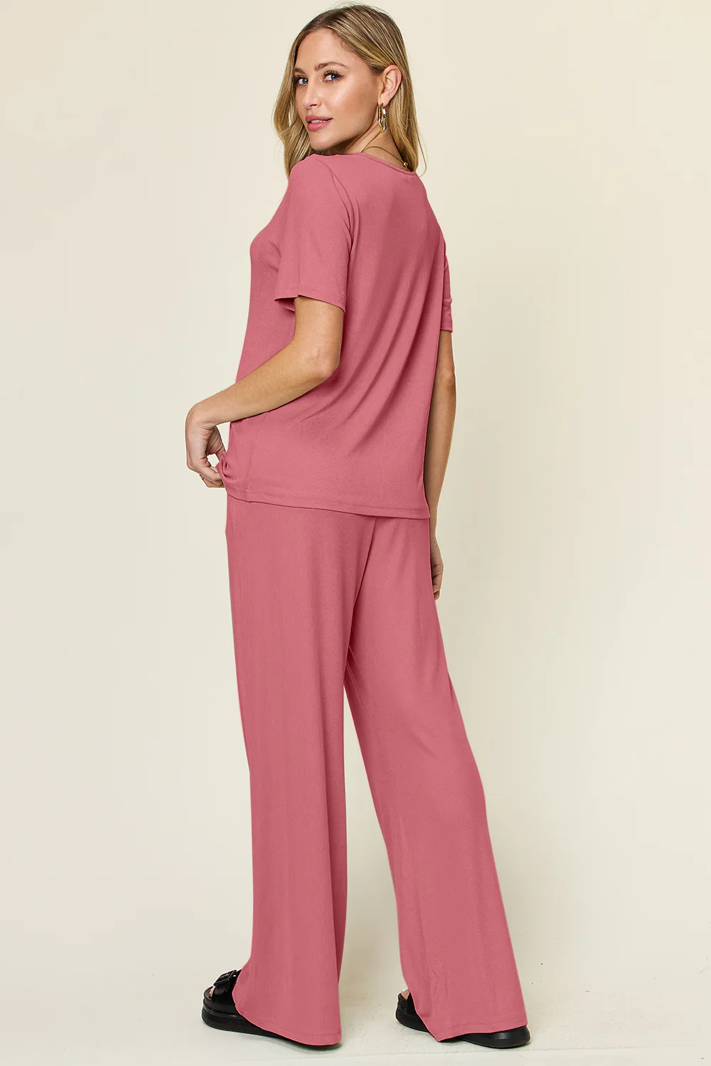 Full Size Round Neck Short Sleeve T-Shirt and Wide Leg Pants Set