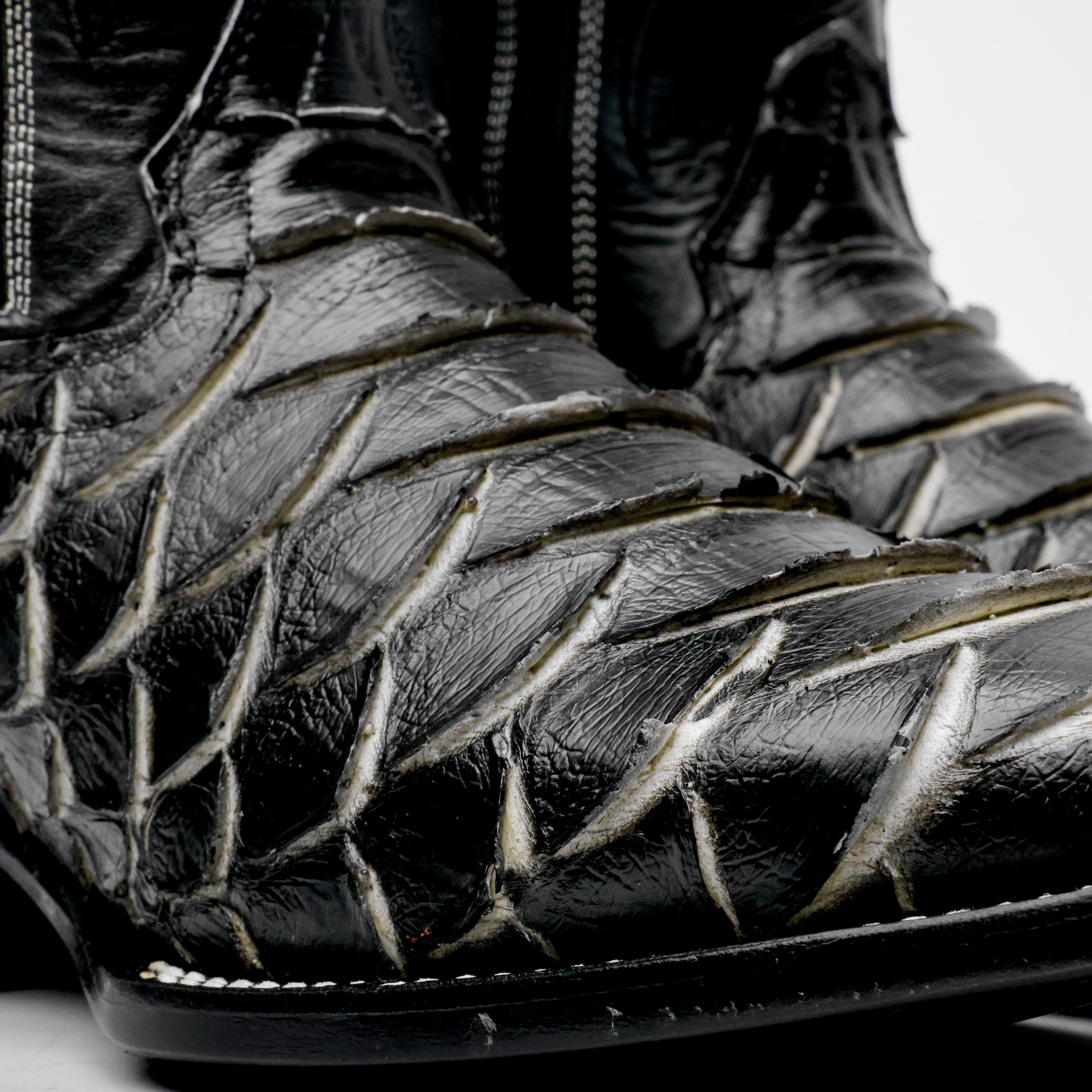Black/White Jumbo Python Leather Boots - Square Toe