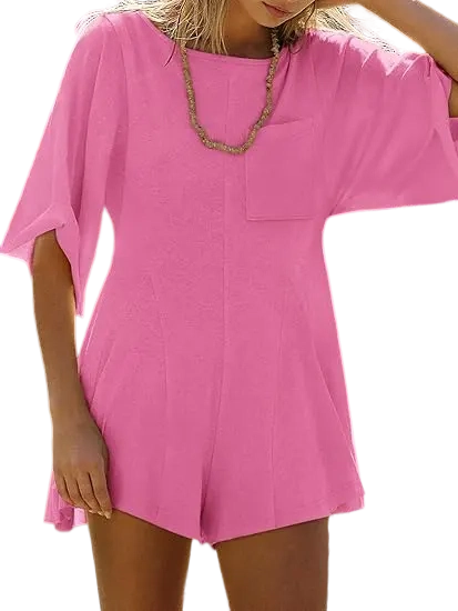 🔥🔥Easter Sale!Women Spring Outfits Summer Casual Short Sleeve Crew Neck Loose Jumpsuits with Pocket