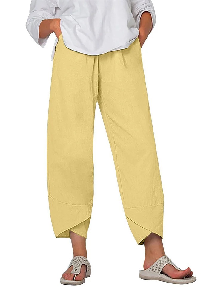 Women's Solid Color Loose Elegant Casual Simple Cotton And Linen Ninth Pants