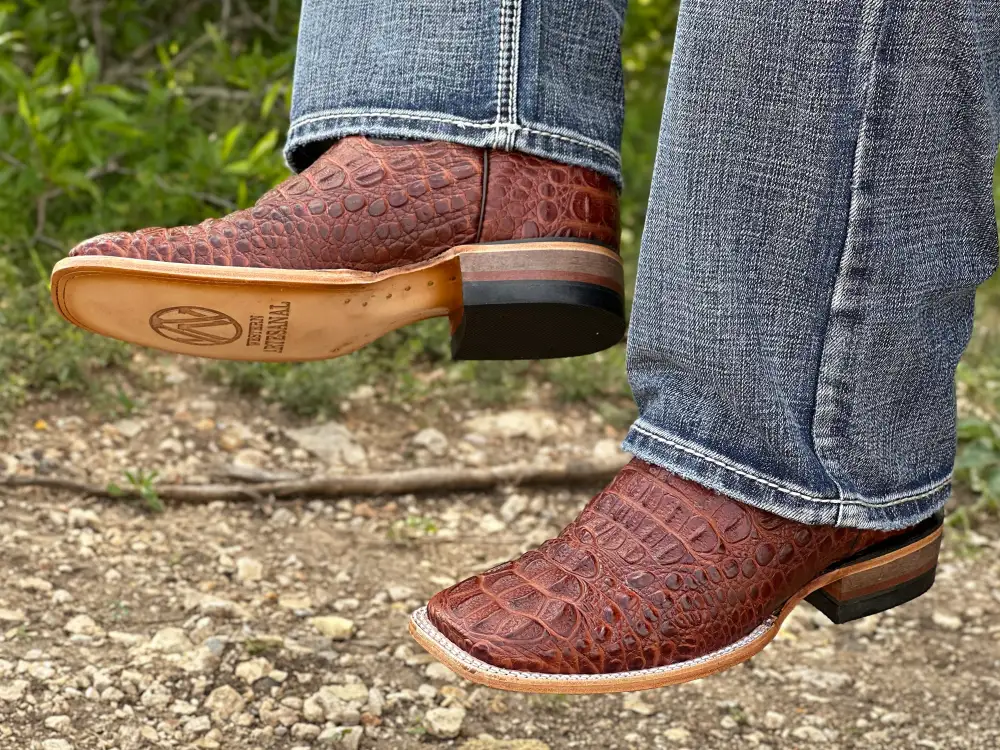 Men’s Cognac  Crocodile Leather Boots With Brown Shaft